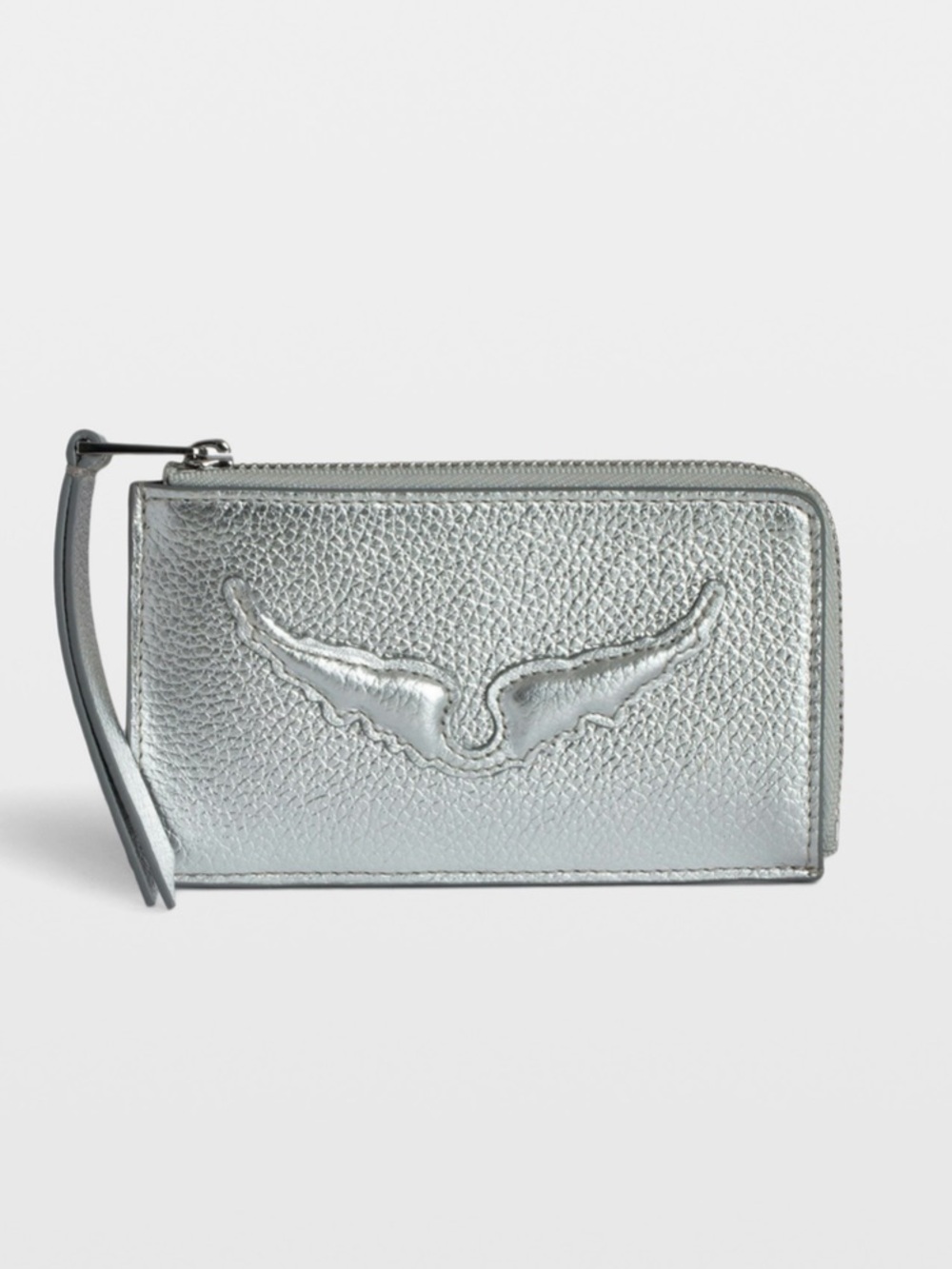 ZADIG Silver Wing Embossed Zip Card Wallet